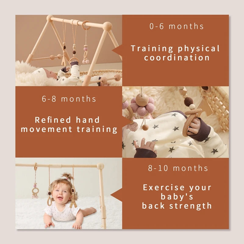 1set Baby Wooden Rattle Toys Play Gym Mobile Hanging Sensory Toys Foldable Play Gym Frame Activity Gym Baby Room Decorations Toy
