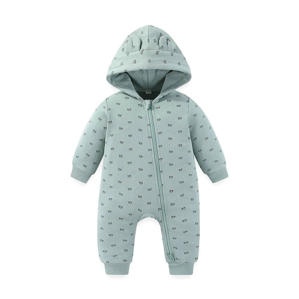 1 PCS Thick Baby Hooded Jumpsuits Warm Newborn Boy Girl Rompers Spring Autumn Winter 0-24M Infant Clothes