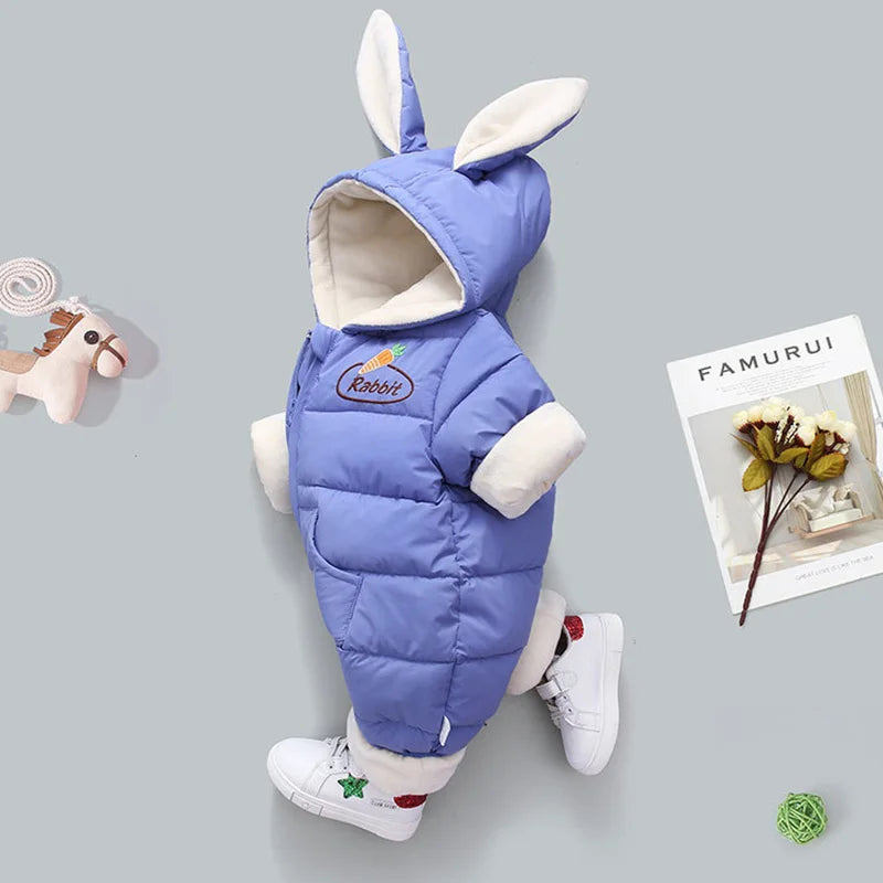 OLEKID 2025 Winter Baby Romper Plus Velvet Warm Baby Girl Snowsuit Cartoon Rabbit Baby Boys Jumpsuit Toddler Girl Overalls