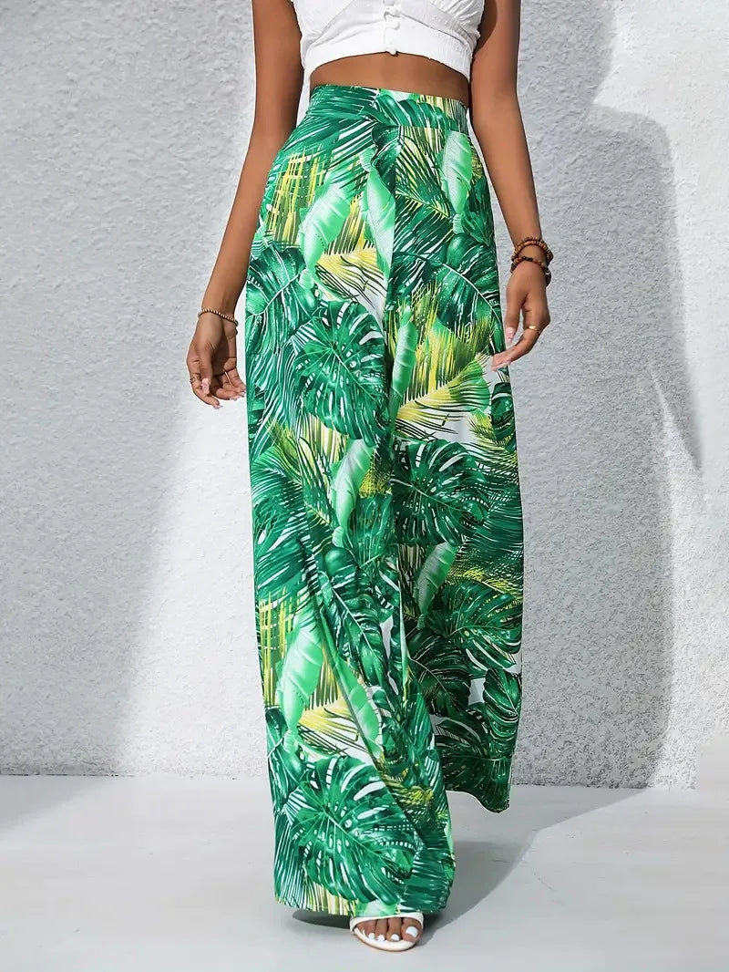 Qx Pants Painted Basic Mid-rise Loose Chiffon Pants Cropped Pants Korean Popular Clothes New Style Printed Casual Pants