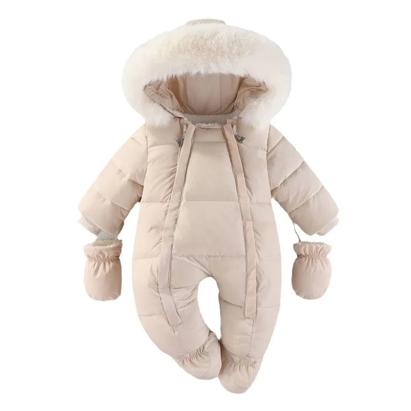 YBFSKID Baby Girls Winter Jumpsuits Plus Velvet Warm Newborn Babys Overalls Infant Girls Snowsuit Toddler Romper Outerwear Coats