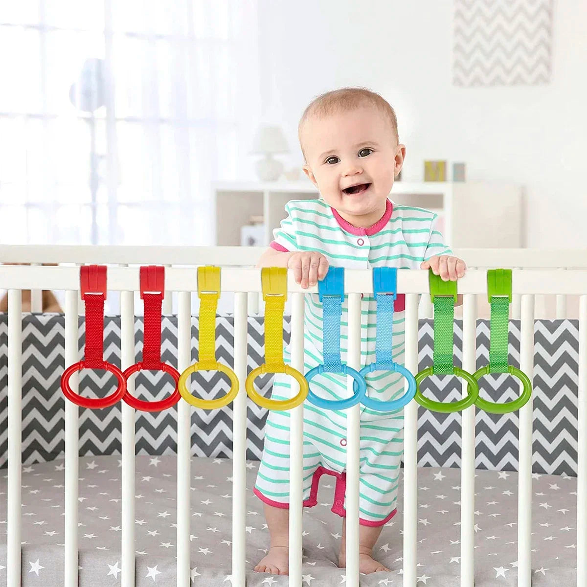 4pcs Baby Cot Rings Walking Assistant Rings Baby Crib Pull Rings for Walking Training Baby Stand up Ring Protection Ergonomic