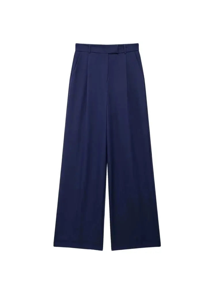 Women Fashion With Darts Front Pockets Wide Leg Pants Vintage High Waist Zipper Fly Female Trousers Mujer