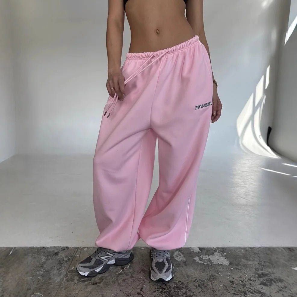 Y2K American Black Retro Hip-Hop Oversized Woman Fashion Casual Sweatpants Loose Jogging Pants High Waist Wide-Leg Streetwear