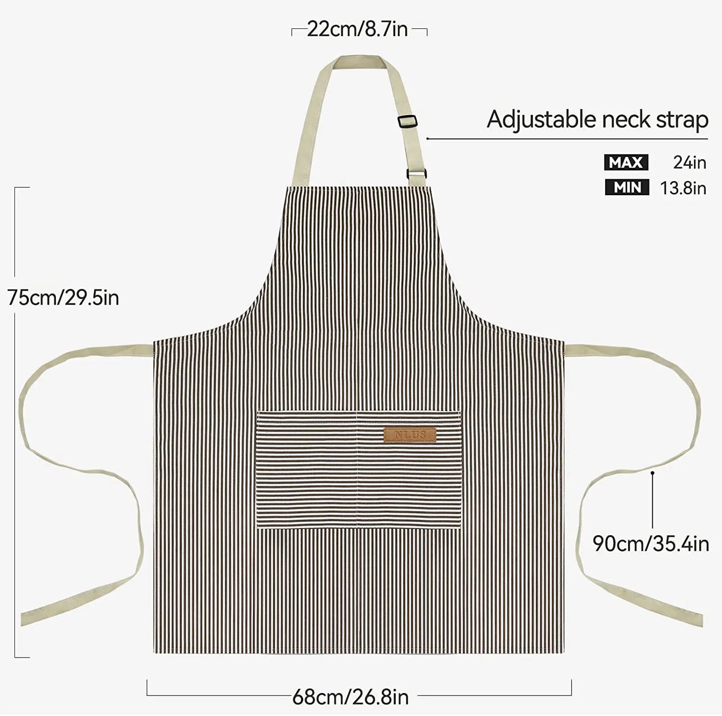White Black Striped Man Woman Home Restaurant Kitchen Baking Nail Bib Oil Repellent Work Apron 2 Pockets Adjustable Clean Apron