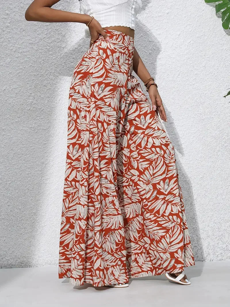 Qx Pants Painted Basic Mid-rise Loose Chiffon Pants Cropped Pants Korean Popular Clothes New Style Printed Casual Pants