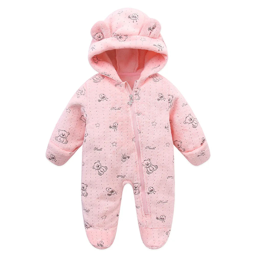 OLEKID 2025 Autumn Winter Newborn Baby overalls Flannel Hooded Kids Baby Girl Rompers 0-1 Years Toddler Boy Jumpsuit Outfits