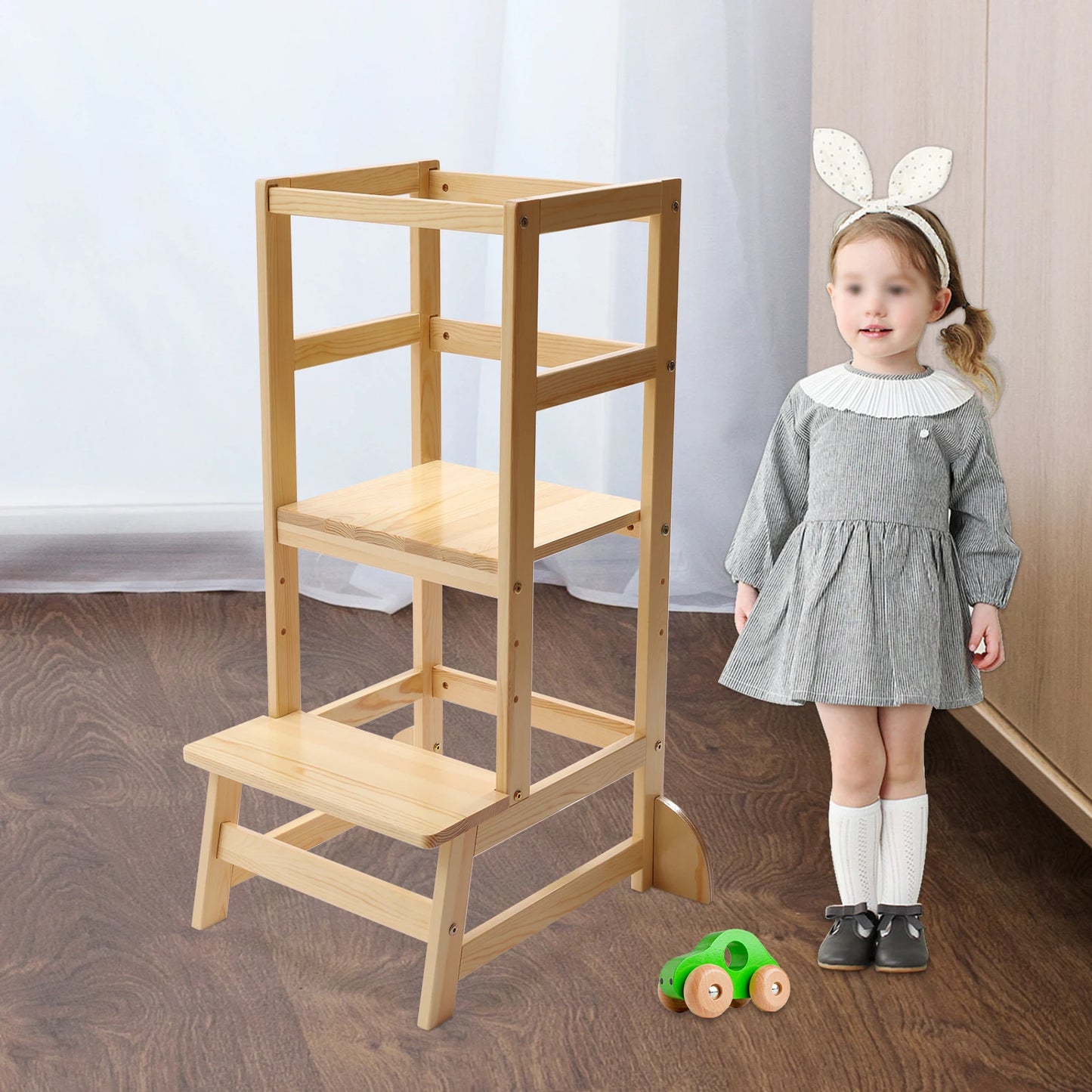 Under 6 Years Old Kid Kitchen Step Stool, Kids Standing Tower with Safety Rails for Toddlers