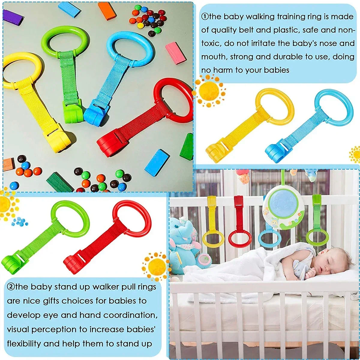 4pcs Baby Cot Rings Walking Assistant Rings Baby Crib Pull Rings for Walking Training Baby Stand up Ring Protection Ergonomic