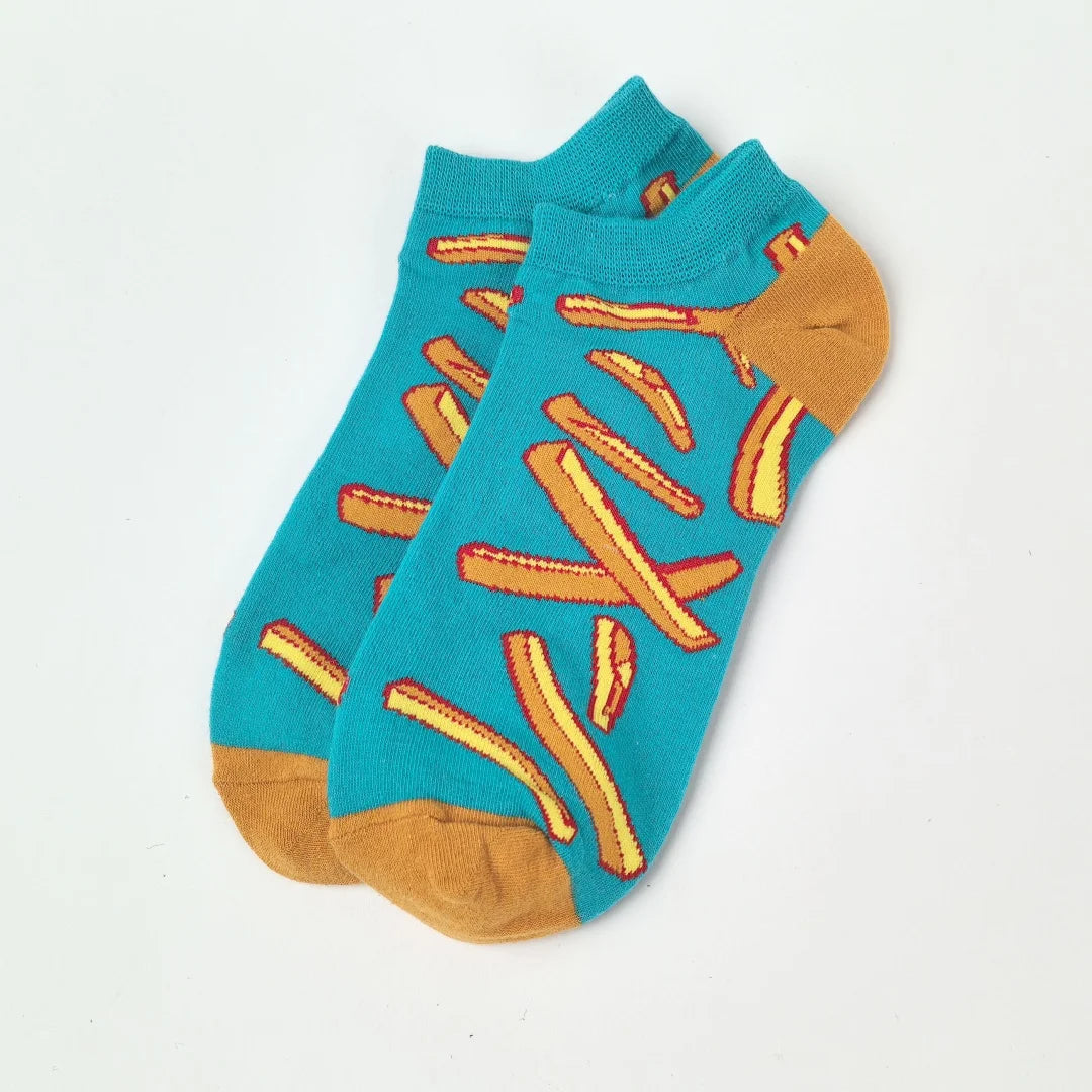 1 Pair Unisex Funny AB Style Tomato Ketchup French Fry Printed Mid-Calf Socks Suit In All Seasons
