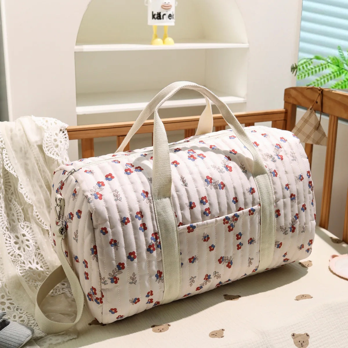 Ins Baby Diaper Bags Embroidered Nappy Organizer Messenger Bag Cute Cartoon Shoulder Bag with Zipper Luggage ToteBag for Travel
