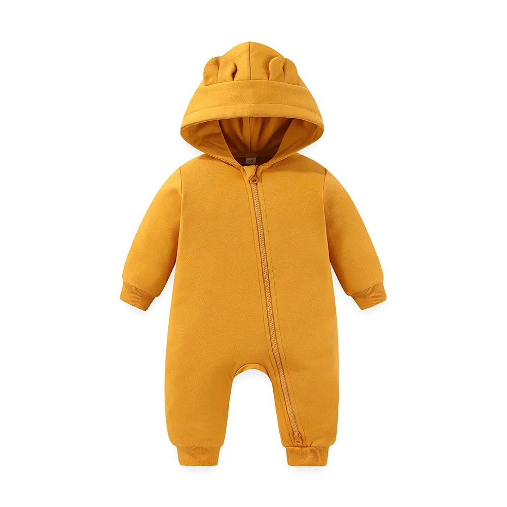 1 PCS Thick Baby Hooded Jumpsuits Warm Newborn Boy Girl Rompers Spring Autumn Winter 0-24M Infant Clothes