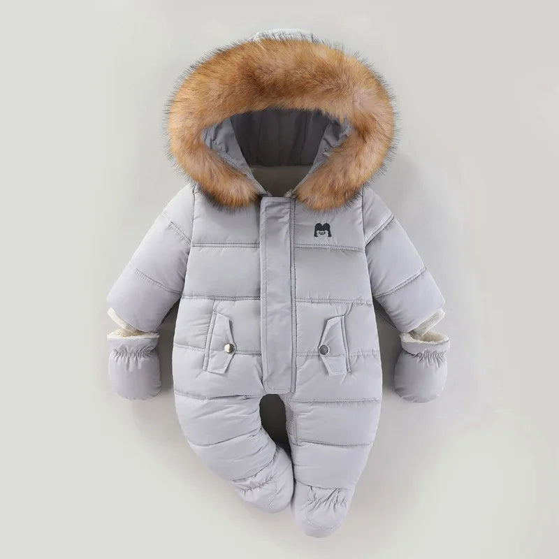 YBFSKID Baby Girls Winter Jumpsuits Plus Velvet Warm Newborn Babys Overalls Infant Girls Snowsuit Toddler Romper Outerwear Coats