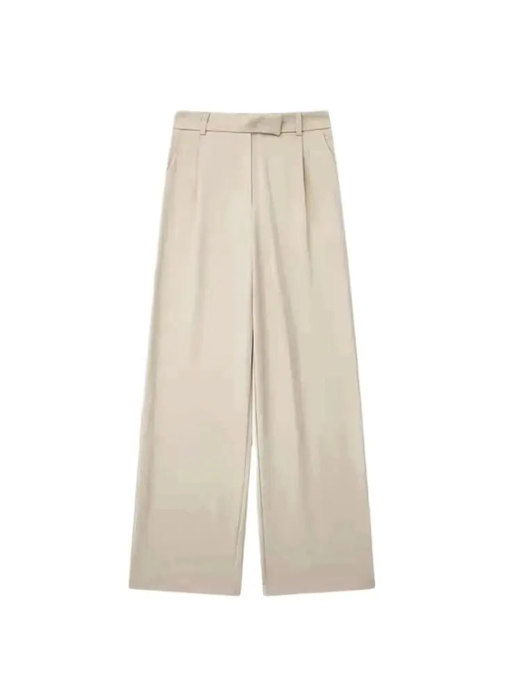 Women Fashion With Darts Front Pockets Wide Leg Pants Vintage High Waist Zipper Fly Female Trousers Mujer