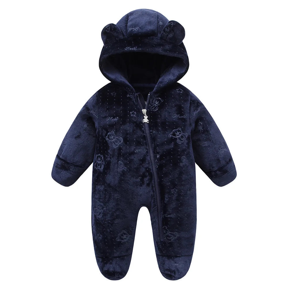 OLEKID 2025 Autumn Winter Newborn Baby overalls Flannel Hooded Kids Baby Girl Rompers 0-1 Years Toddler Boy Jumpsuit Outfits