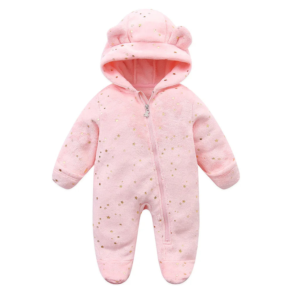 OLEKID 2025 Autumn Winter Newborn Baby overalls Flannel Hooded Kids Baby Girl Rompers 0-1 Years Toddler Boy Jumpsuit Outfits