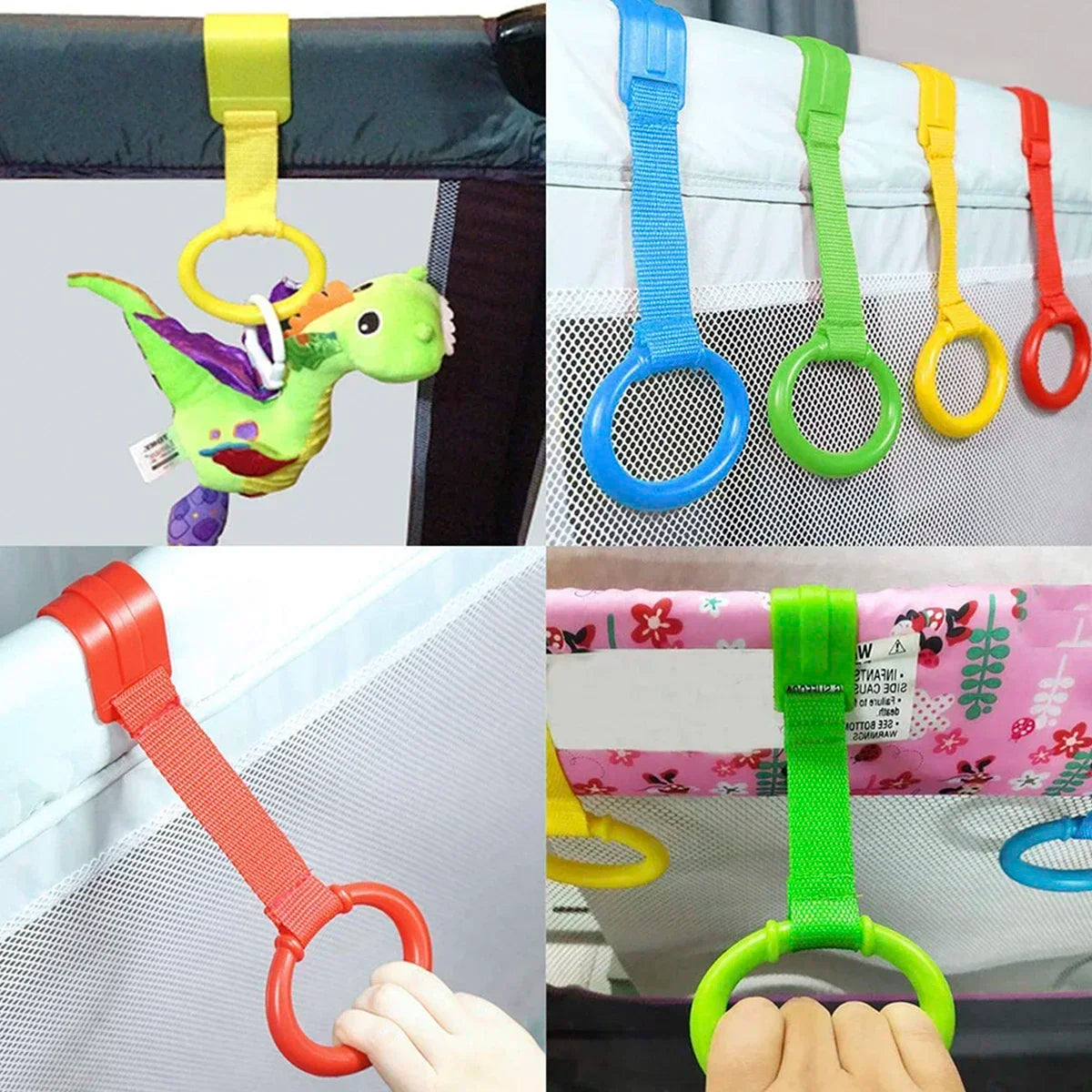 4pcs Baby Cot Rings Walking Assistant Rings Baby Crib Pull Rings for Walking Training Baby Stand up Ring Protection Ergonomic