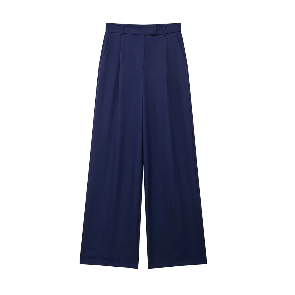 Women Fashion With Darts Front Pockets Wide Leg Pants Vintage High Waist Zipper Fly Female Trousers Mujer