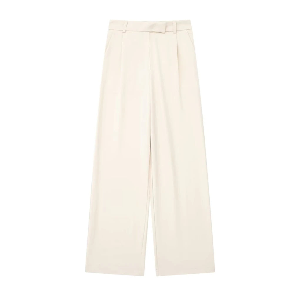 Women Fashion With Darts Front Pockets Wide Leg Pants Vintage High Waist Zipper Fly Female Trousers Mujer
