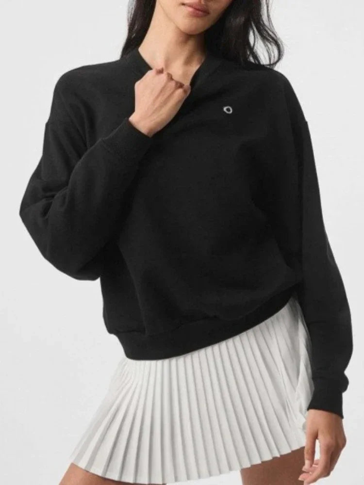 Women's Sports Sweatshirts O Neck Solid Black Red Classic Letter Loose Casual Pullovers Fashion Long Sleeve Hoodies for Women