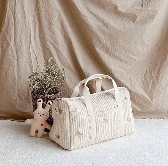 Ins Baby Diaper Bags Embroidered Nappy Organizer Messenger Bag Cute Cartoon Shoulder Bag with Zipper Luggage ToteBag for Travel