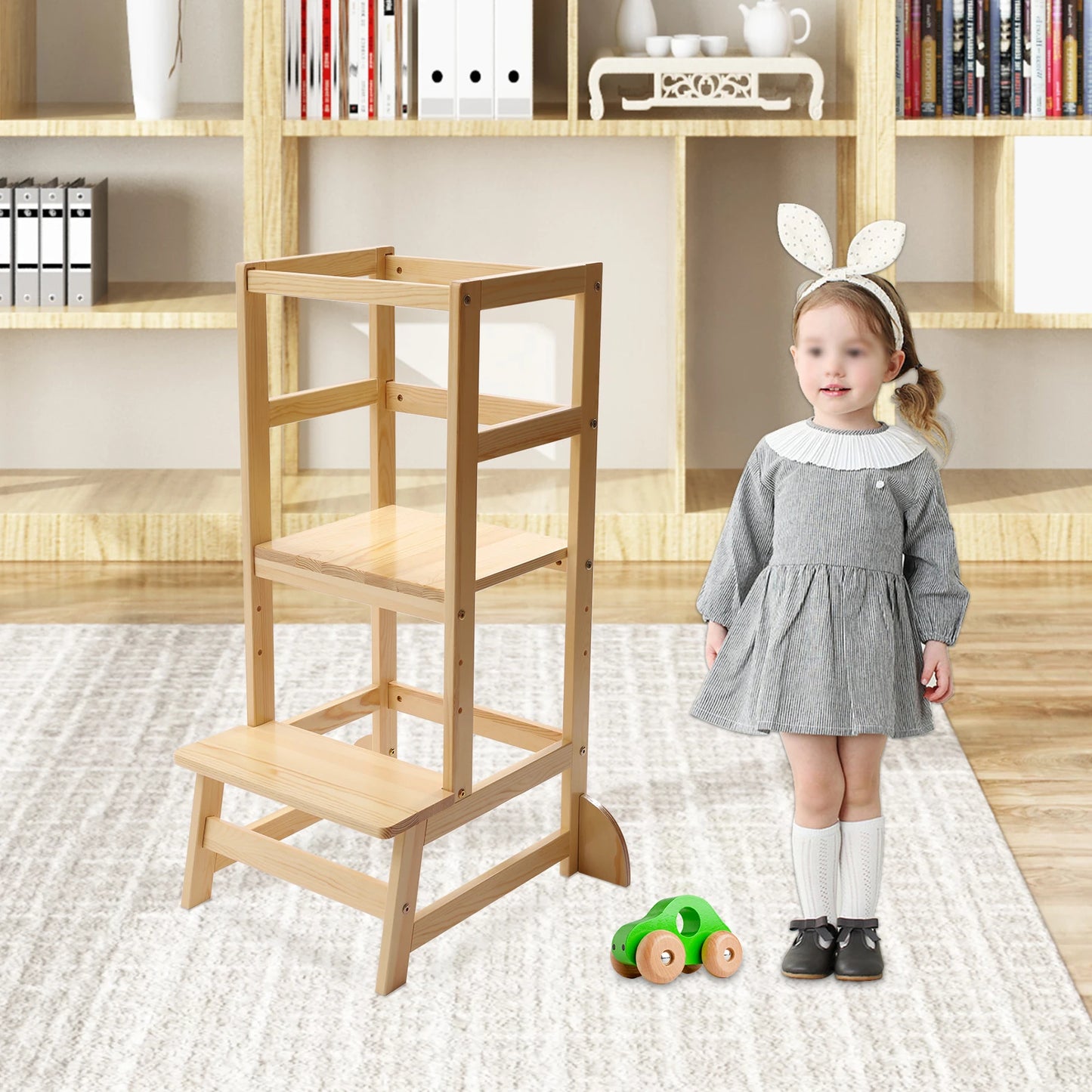 Under 6 Years Old Kid Kitchen Step Stool, Kids Standing Tower with Safety Rails for Toddlers