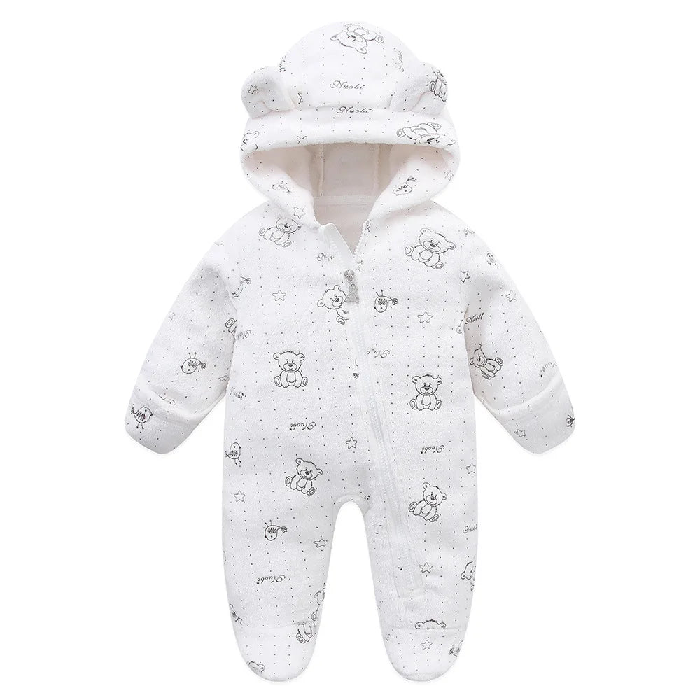 OLEKID 2025 Autumn Winter Newborn Baby overalls Flannel Hooded Kids Baby Girl Rompers 0-1 Years Toddler Boy Jumpsuit Outfits