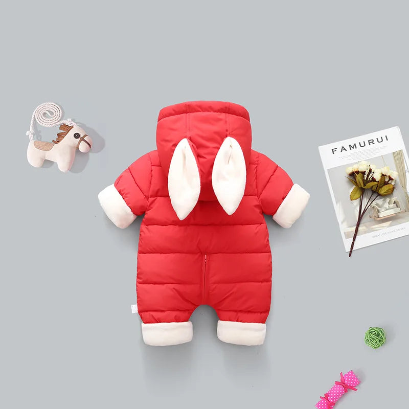 OLEKID 2025 Winter Baby Romper Plus Velvet Warm Baby Girl Snowsuit Cartoon Rabbit Baby Boys Jumpsuit Toddler Girl Overalls