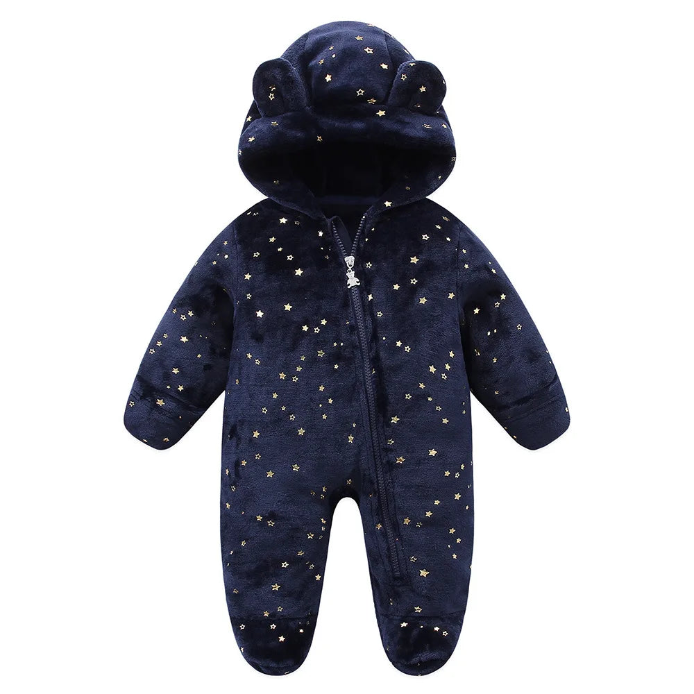 OLEKID 2025 Autumn Winter Newborn Baby overalls Flannel Hooded Kids Baby Girl Rompers 0-1 Years Toddler Boy Jumpsuit Outfits