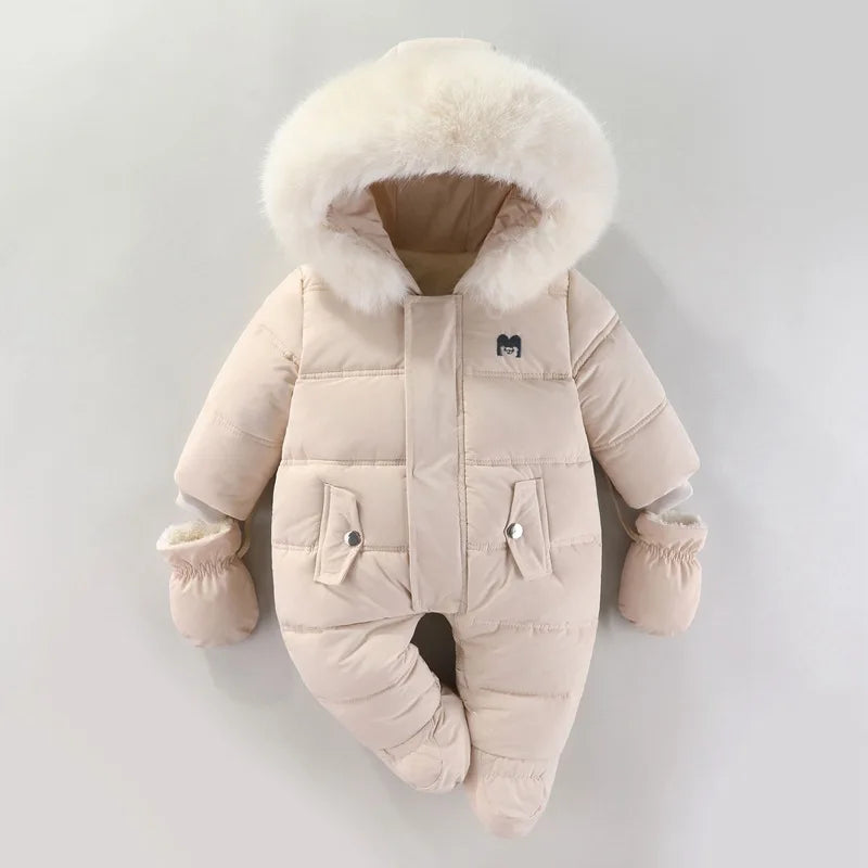 YBFSKID Baby Girls Winter Jumpsuits Plus Velvet Warm Newborn Babys Overalls Infant Girls Snowsuit Toddler Romper Outerwear Coats