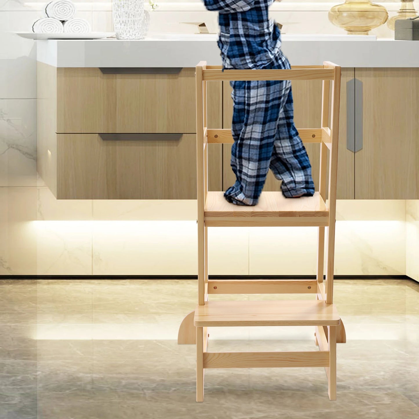 Under 6 Years Old Kid Kitchen Step Stool, Kids Standing Tower with Safety Rails for Toddlers