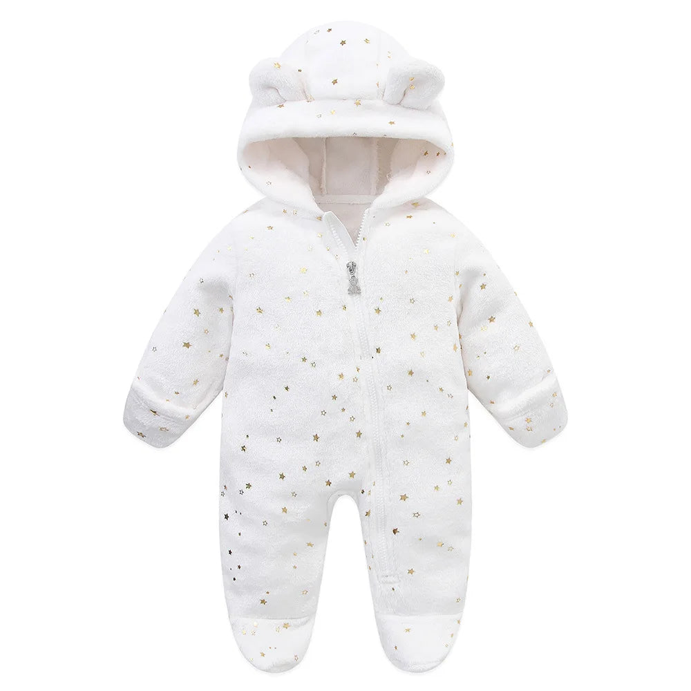 OLEKID 2025 Autumn Winter Newborn Baby overalls Flannel Hooded Kids Baby Girl Rompers 0-1 Years Toddler Boy Jumpsuit Outfits