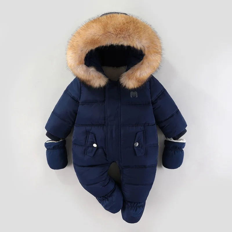 YBFSKID Baby Girls Winter Jumpsuits Plus Velvet Warm Newborn Babys Overalls Infant Girls Snowsuit Toddler Romper Outerwear Coats