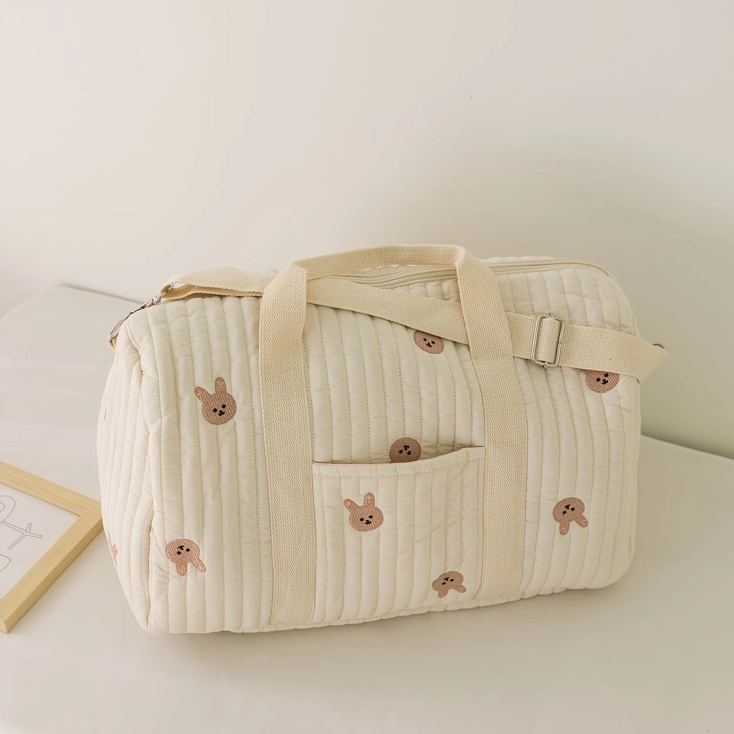 Ins Baby Diaper Bags Embroidered Nappy Organizer Messenger Bag Cute Cartoon Shoulder Bag with Zipper Luggage ToteBag for Travel