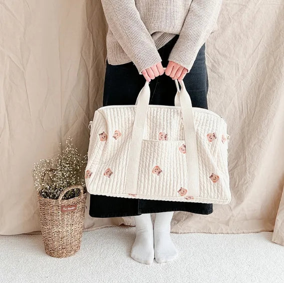 Ins Baby Diaper Bags Embroidered Nappy Organizer Messenger Bag Cute Cartoon Shoulder Bag with Zipper Luggage ToteBag for Travel