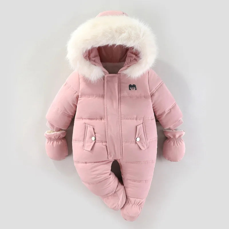 YBFSKID Baby Girls Winter Jumpsuits Plus Velvet Warm Newborn Babys Overalls Infant Girls Snowsuit Toddler Romper Outerwear Coats