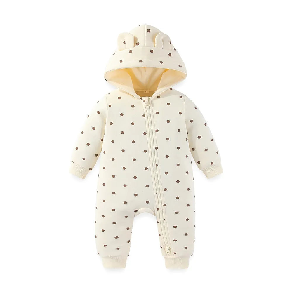 1 PCS Thick Baby Hooded Jumpsuits Warm Newborn Boy Girl Rompers Spring Autumn Winter 0-24M Infant Clothes