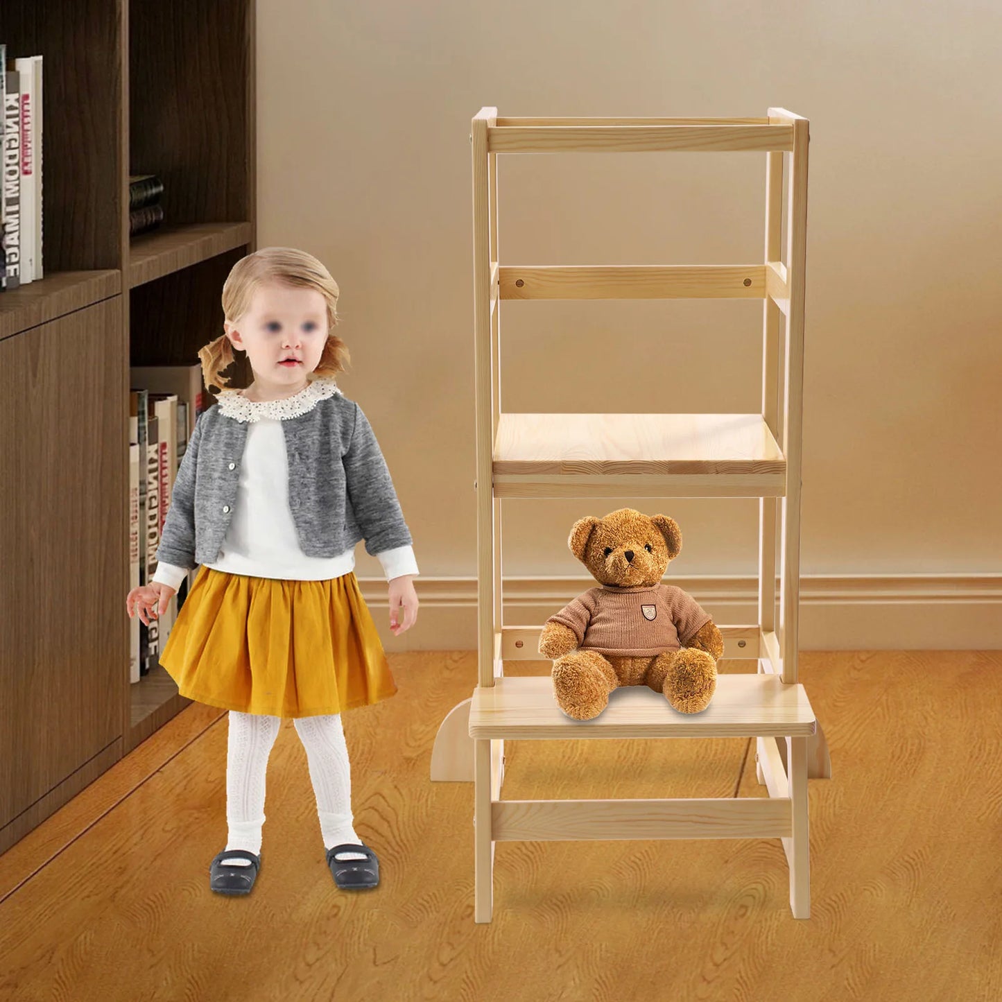 Under 6 Years Old Kid Kitchen Step Stool, Kids Standing Tower with Safety Rails for Toddlers