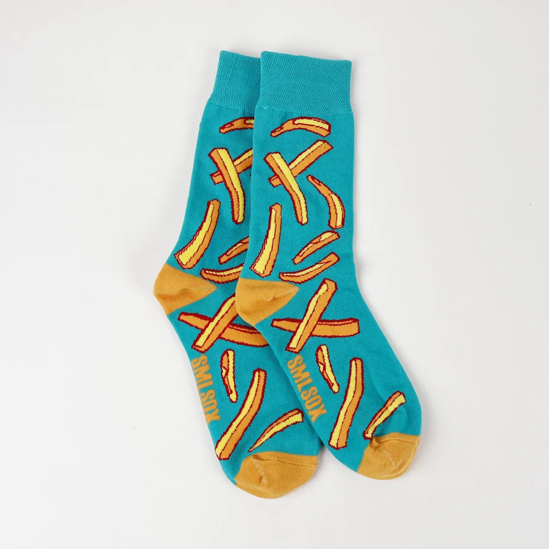 1 Pair Unisex Funny AB Style Tomato Ketchup French Fry Printed Mid-Calf Socks Suit In All Seasons