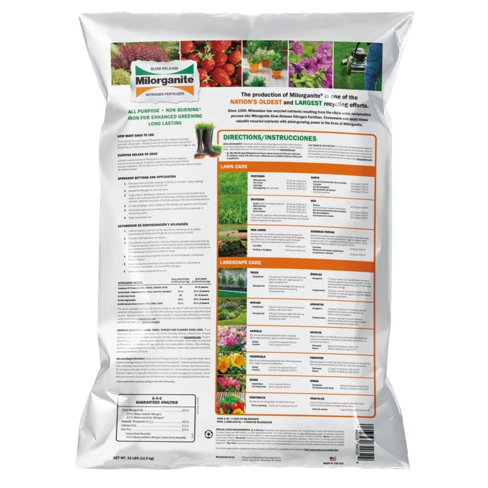 Long Lasting All Purpose Lawn Fertilizer 6-4-0 Slow Release Non Burning Organic 32 lb Cuts Mowing Time Reduces Watering NPK 10