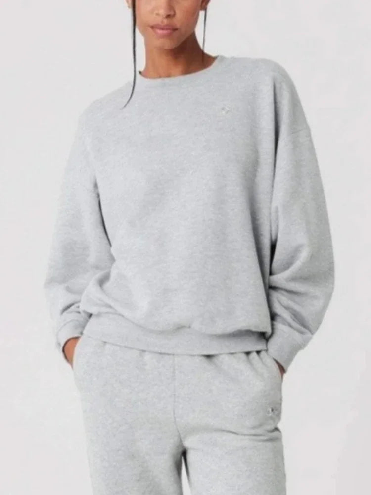 Women's Sports Sweatshirts O Neck Solid Black Red Classic Letter Loose Casual Pullovers Fashion Long Sleeve Hoodies for Women