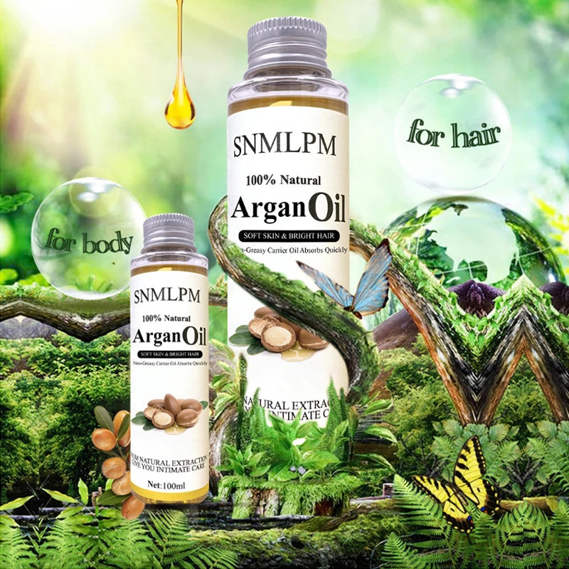 100% Pure Organic Moroccan Argan Oil For Hair, Skin, Nails, Cuticles, Face, Beards Cold Pressed, Unscented Soft Skin Bright Hair