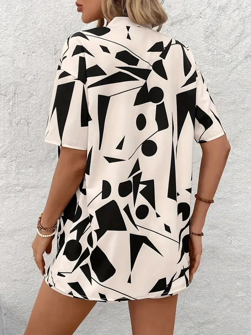 Qx Ladies 2025 Non-elastic Polyester Ladies Casual Short Suit Korean Version Two-piece Suit Summer Fashion Print