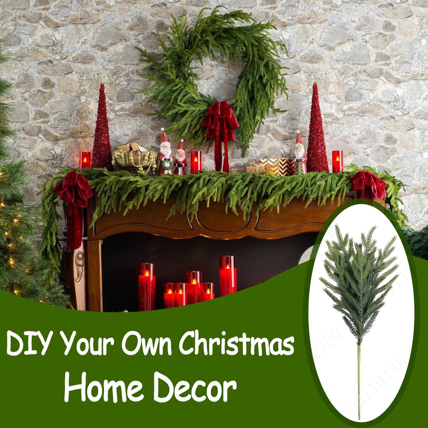 5-100PCS Christmas Norfolk Pine Branches Christmas Branch Bulk DIY Crafts Faux Norfolk Pine Stem for Indoor Outdoor Home Decor