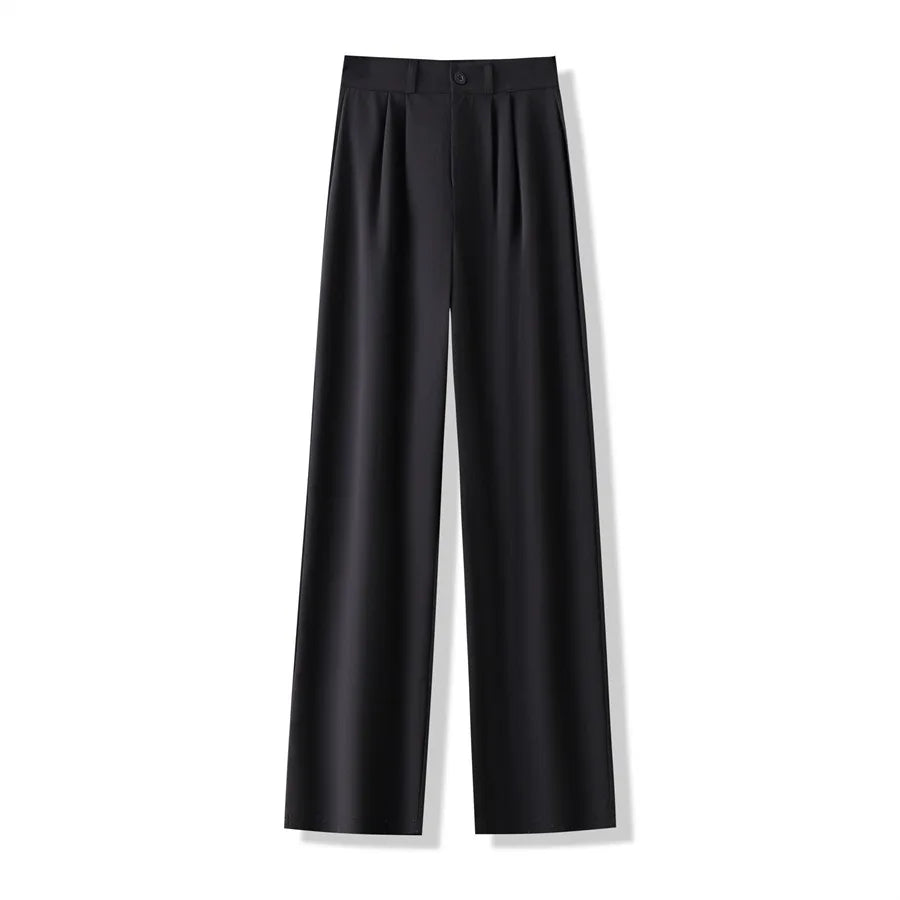 2024 New High Waist Women Suit Pants Straight Office Ladies Fashion Trousers Casual Button Loose Female Coffee Black Pants