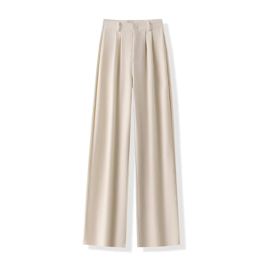 2024 New High Waist Women Suit Pants Straight Office Ladies Fashion Trousers Casual Button Loose Female Coffee Black Pants