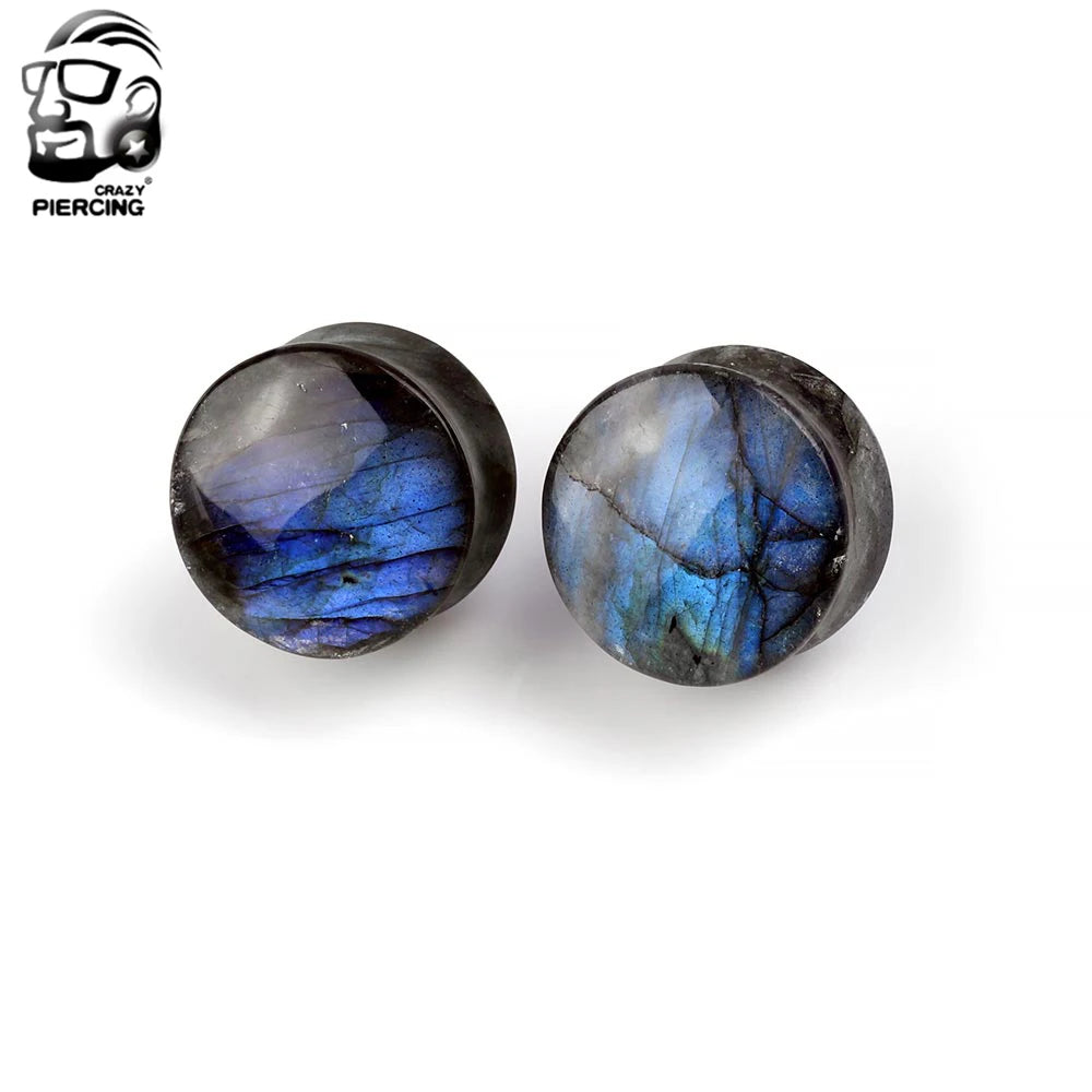 Organic Labradorite Stone Ear Plugs Tunnels Flesh Double Flare Earlet Gauges Expander Round Teardrop Piercing Oreja Body Jewelry