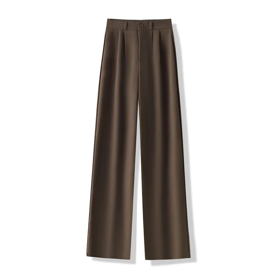 2024 New High Waist Women Suit Pants Straight Office Ladies Fashion Trousers Casual Button Loose Female Coffee Black Pants