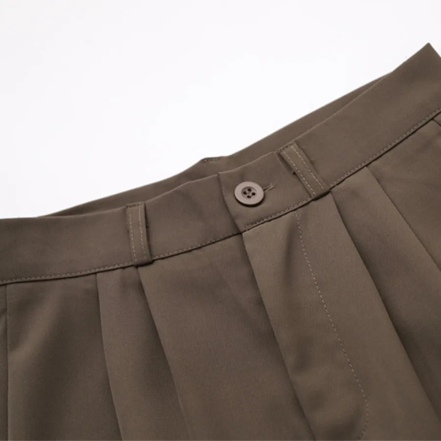 2024 New High Waist Women Suit Pants Straight Office Ladies Fashion Trousers Casual Button Loose Female Coffee Black Pants