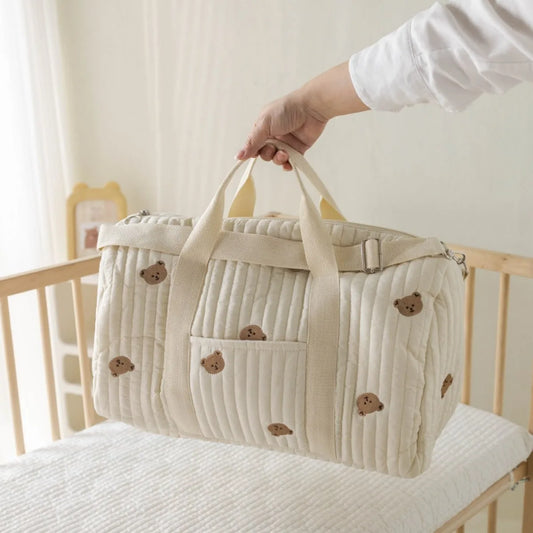 Ins Baby Diaper Bags Embroidered Nappy Organizer Messenger Bag Cute Cartoon Shoulder Bag with Zipper Luggage ToteBag for Travel